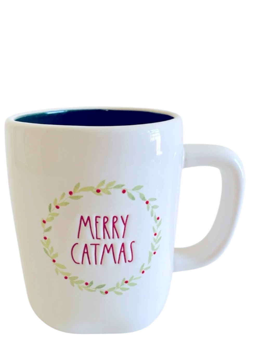 Rae Dunn Christmas Mug Merry CATMAS Wreath Green Interior Cat Lady Cataholic